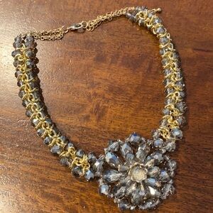 Statement necklace gray beads gold chain